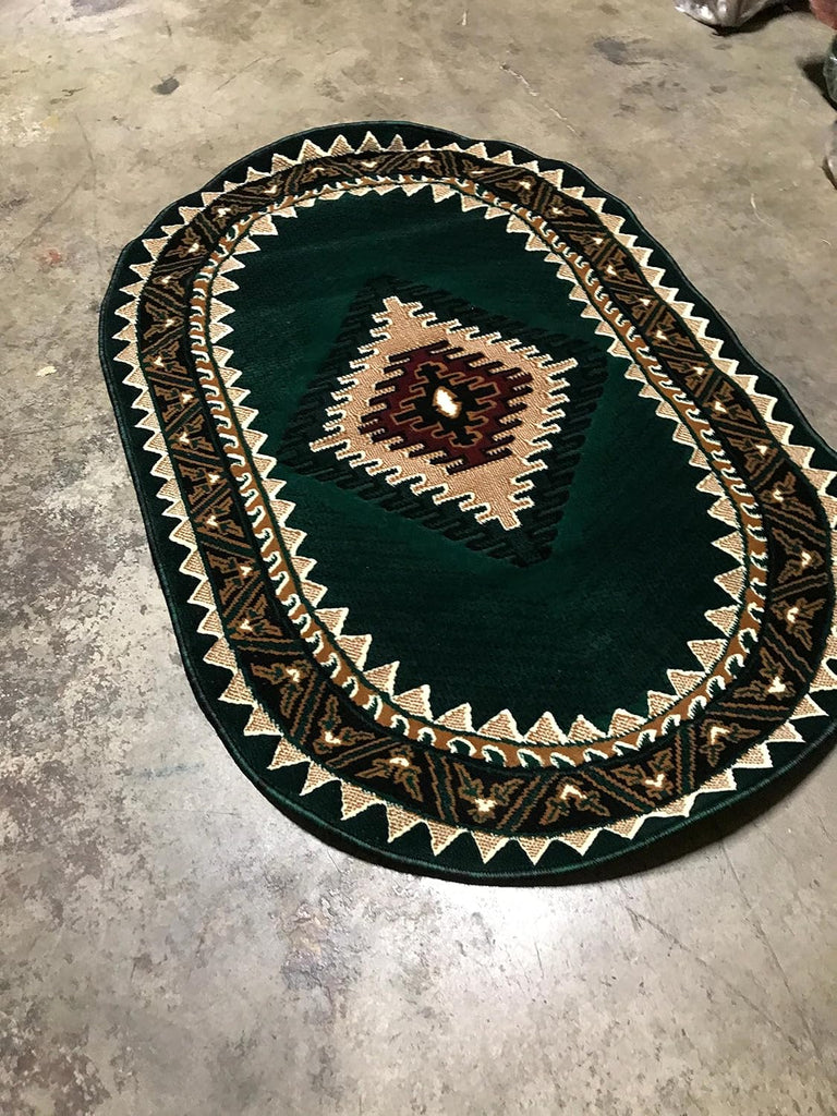 Southwest Native American Oval Area Rug Hunter Dark Green Design D143 (3 Feet X 4 Feet 7 Inch)
