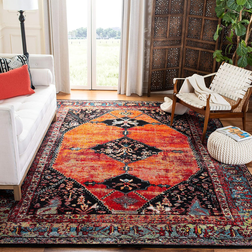 Vintage Hamadan Area Rug - 9' x 12', Orange & Multi, Oriental Traditional Persian Design, Non-Shedding & Easy Care
