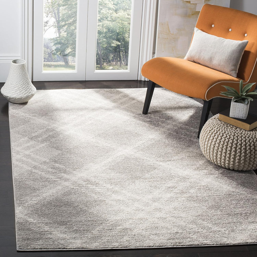 Adirondack Collection Area Rug, Light Grey & Ivory, Modern Plaid Design, Non-Shedding & Easy Care, Ideal