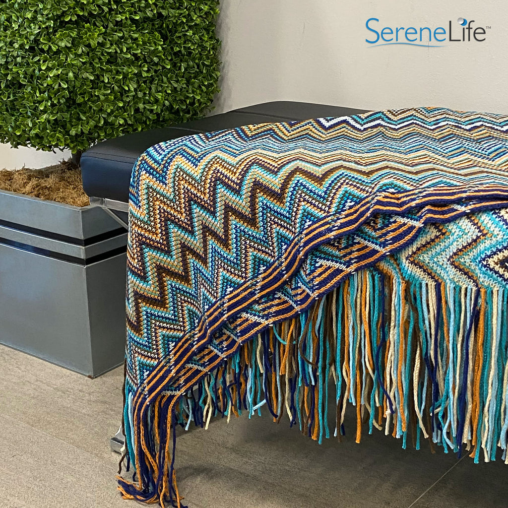 Boho Throw Blanket - 50 x 67 in. Patterned Bohemian Couch Blanket, Large Knitted Tassel Throw for Bed, Chair, Sofa