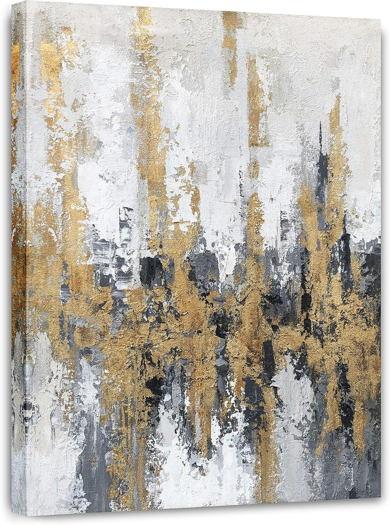 Modern Abstract Skyline Canvas Wall Artwork With Gold Foil Modern Oil Painting Pictures with Framed Bedroom Bathroom