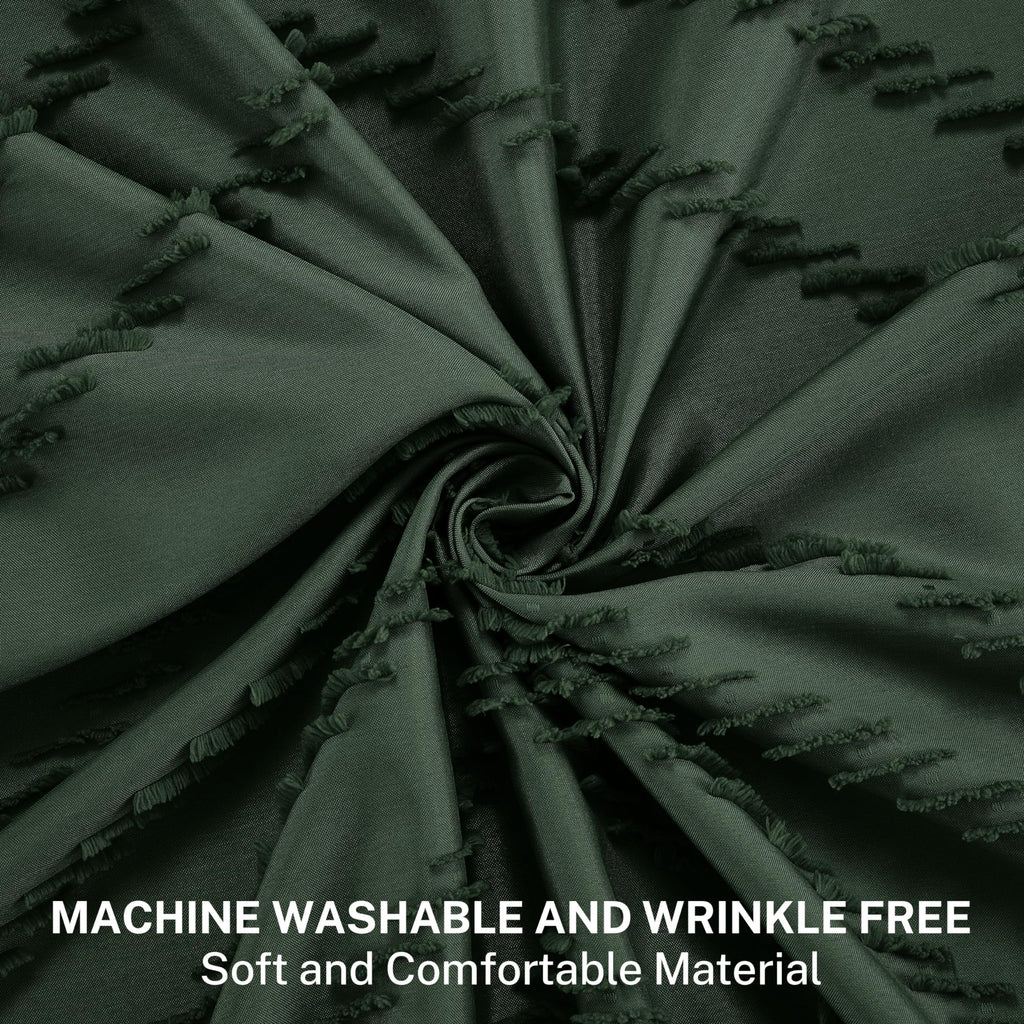 Dark Green Boho Shower Curtain with Tassel Woven Fabric Shower Curtain 72 x 72 Modern Farmhouse Textured Tufted