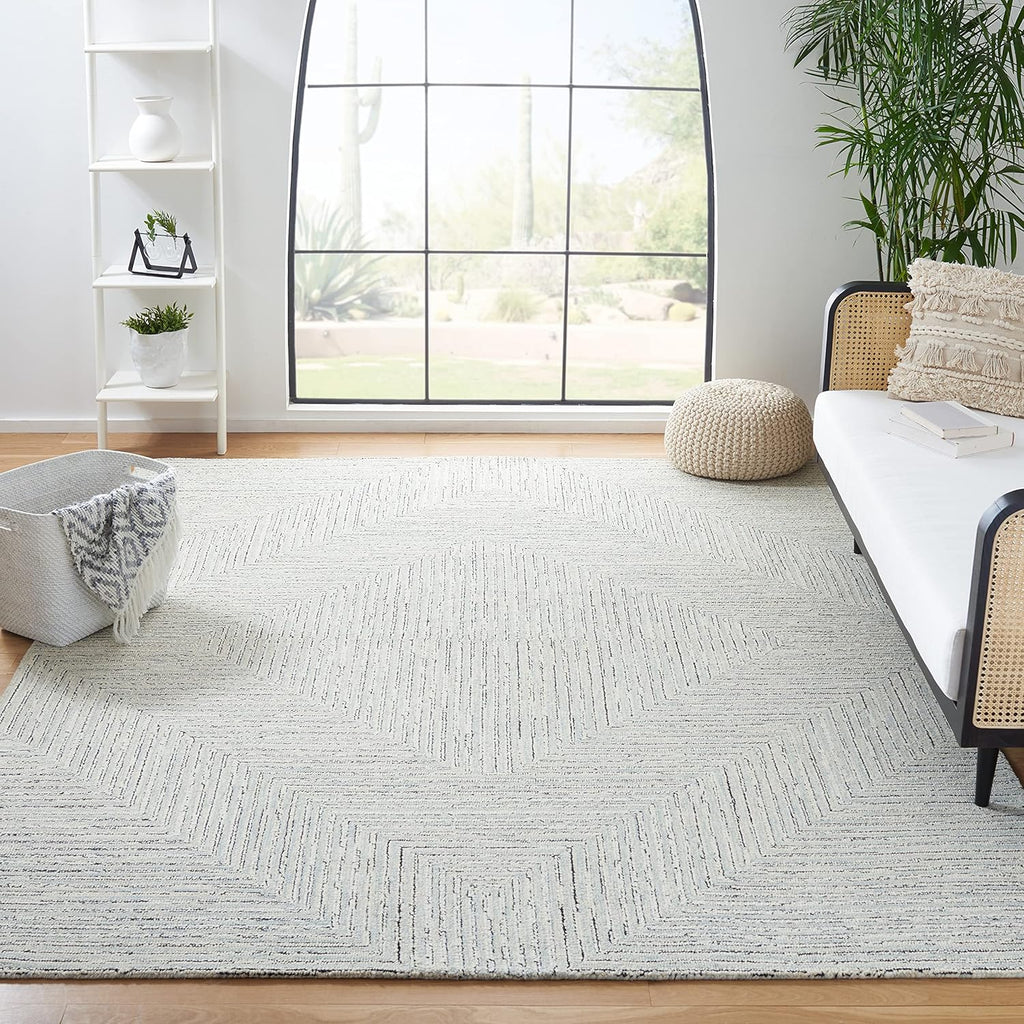 Micro-Loop Area Rug - 10' x 14', Light Grey & Ivory, Handmade Wool