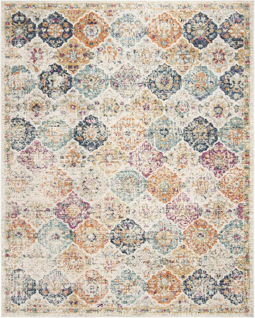Madison X-Large Area Rug - 12' x 15', Cream & Multi, Floral Medallion Distressed Design, Non-Shedding & Easy Care