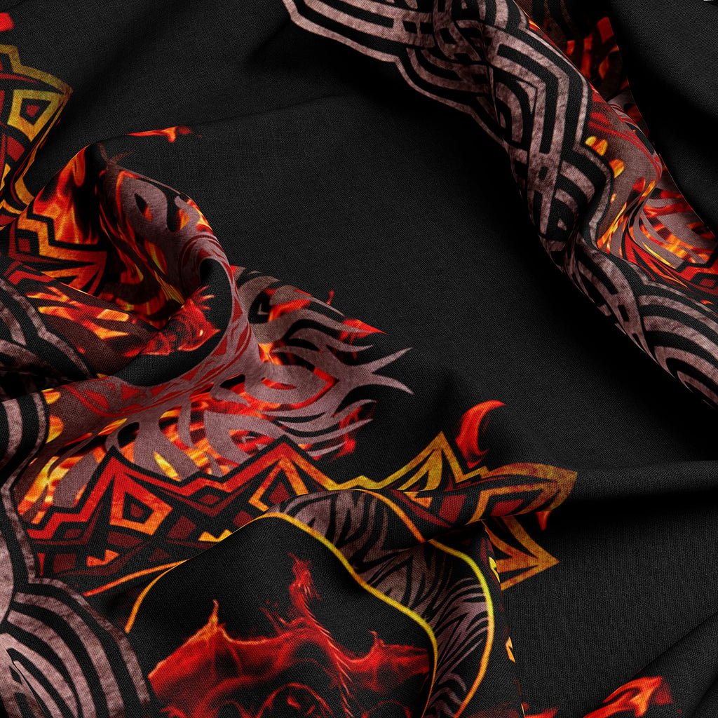 In The Beginning Digital Dragons Flame Border Red/Black, Fabric by the Yard
