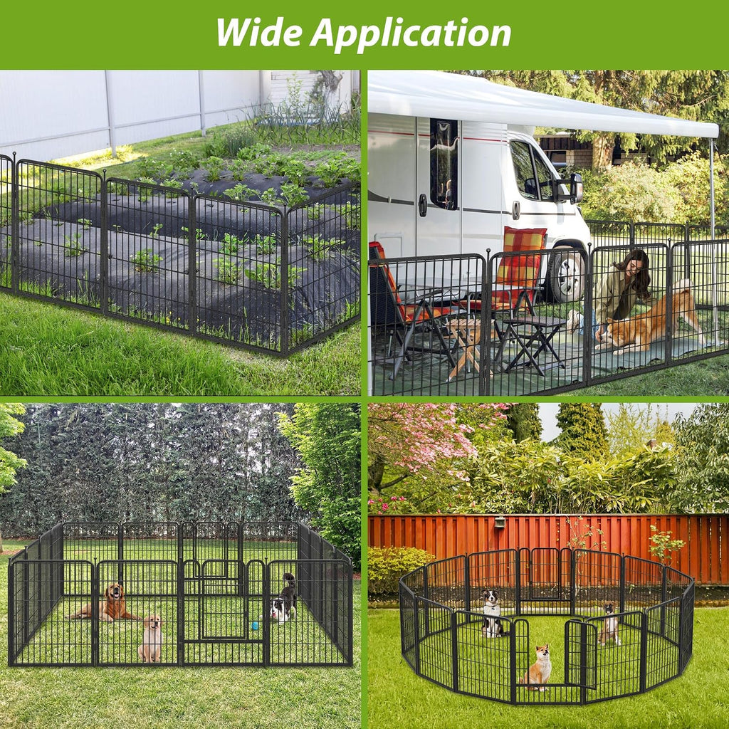 Decorative No Dig Fence Panels Metal Garden Fence with Gate, 28ft(L) x 32in(H) Garden Fencing for Dogs Rabbits