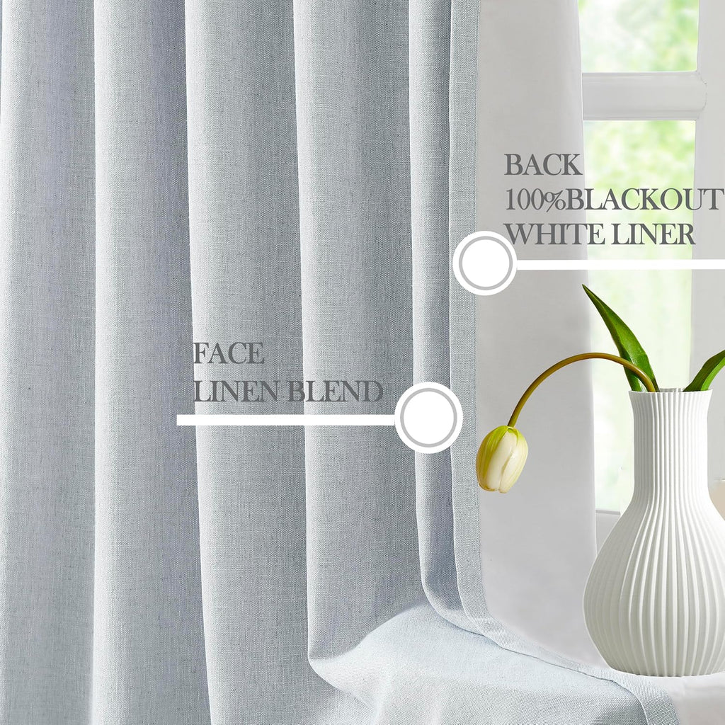 90 Inch Long Natural Pinch Pleated Linen Full Blackout Curtains (Set of 2 Panels)