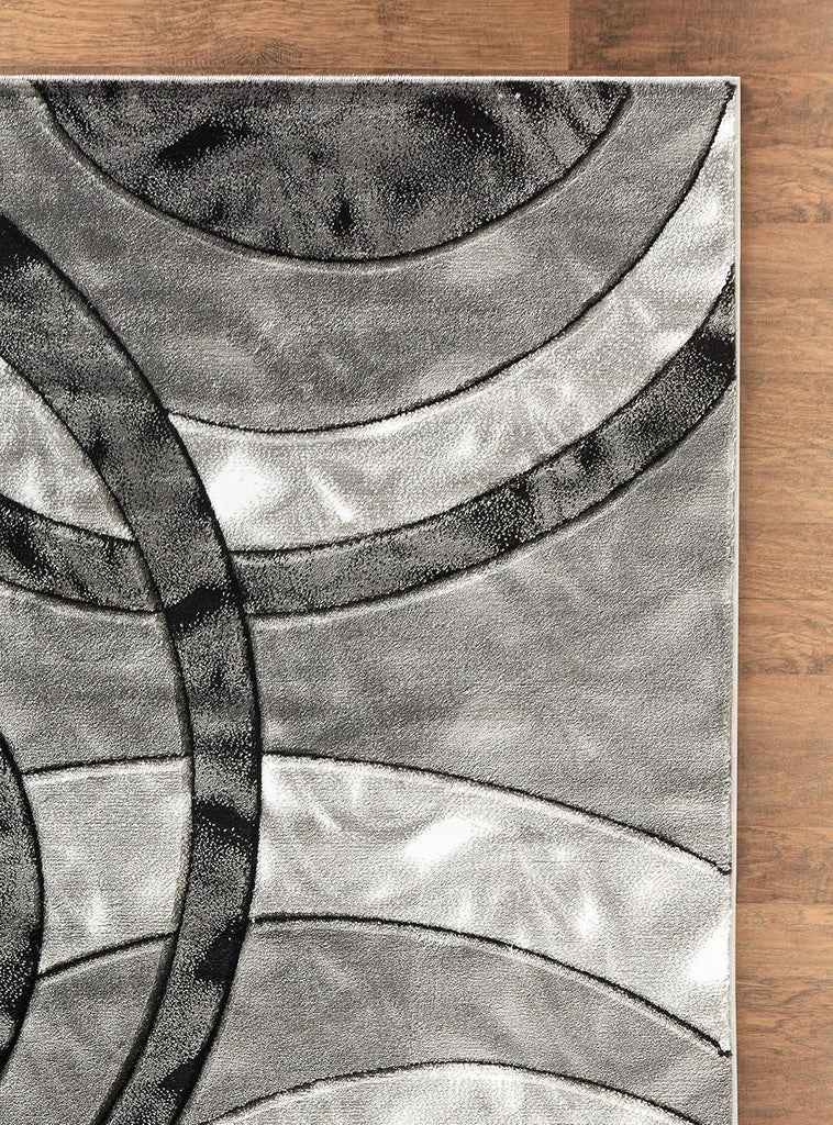 Area Rug Modern 5x7 Grey Black Circles Geometry Soft Hand Carved Contemporary Floor Carpet Fluffy Texture for Indoor