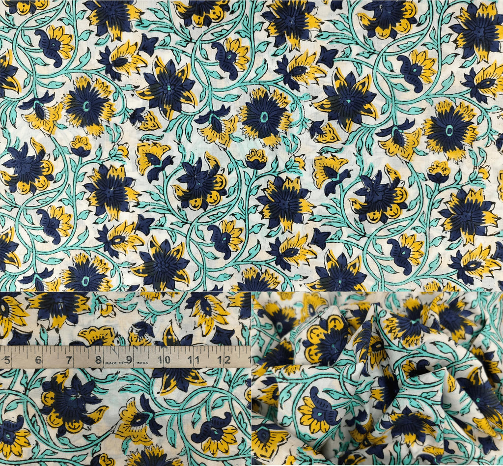 100% Cotton Fabric by the Yard, Hand Block Print Fabric for Sewing