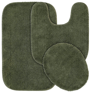 Rug Traditional Nylon Washable Deep Fern 3 Piece Set - Lid, Contour, Bath Rug - Soft, Absorbent, and Stylish for Your
