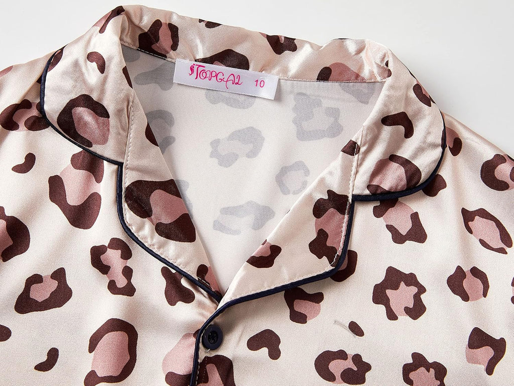 Girls Satin Pajamas, Short Sleeve Shorts Button Up
