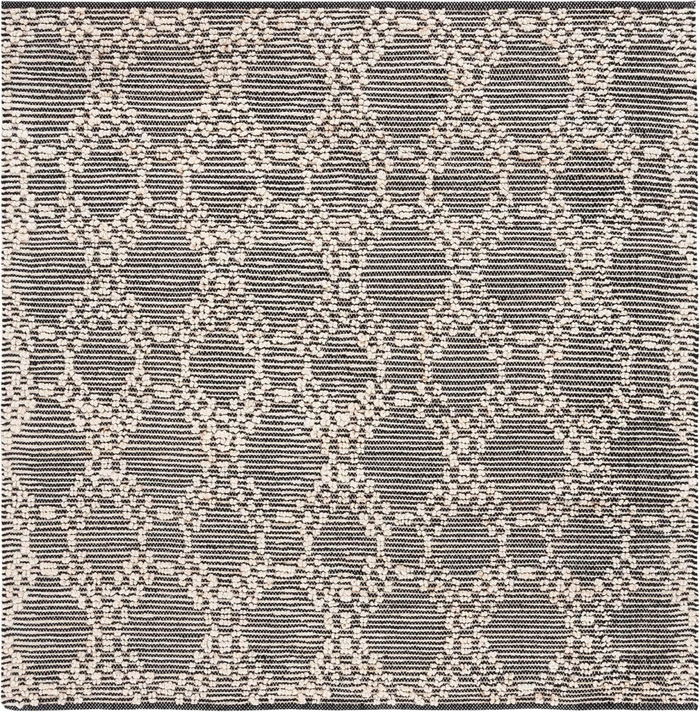 Natural Fiber Collection Area Rug - 6' Square, Blush & Black, Flat Weave Farmhouse Geometric Jute Design, Ideal for