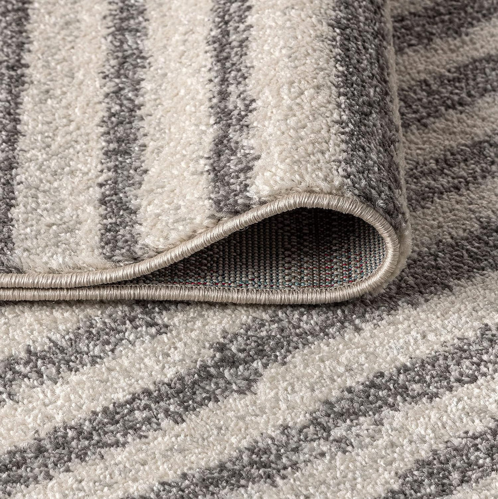 Lyla Offset Stripe Gray/Cream Indoor Area Rug, Contemporary, Modern, Easy-Cleaning, Pet Friendly, Non-Shedding