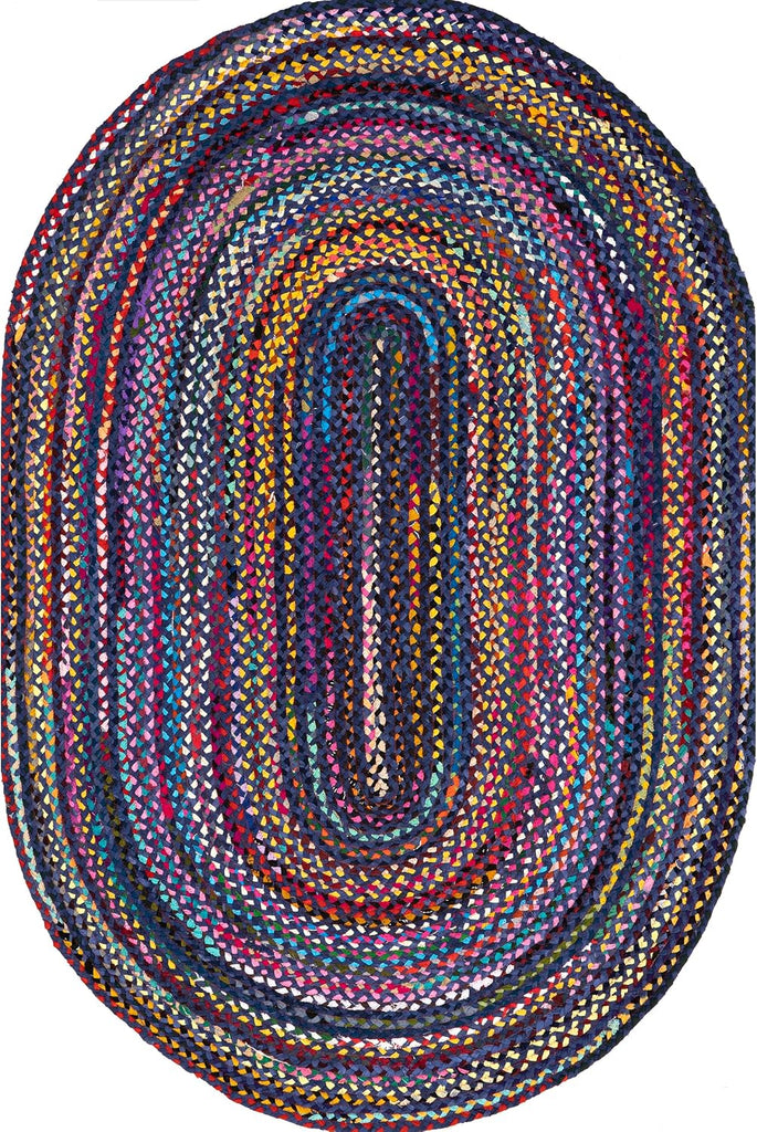 Tammara Blue Multicolor Ombre Braided Area Rug, Oval 4' x 6' | Tammara Ombre Oval 4' x 6' Area Rug Bedroom Dining
