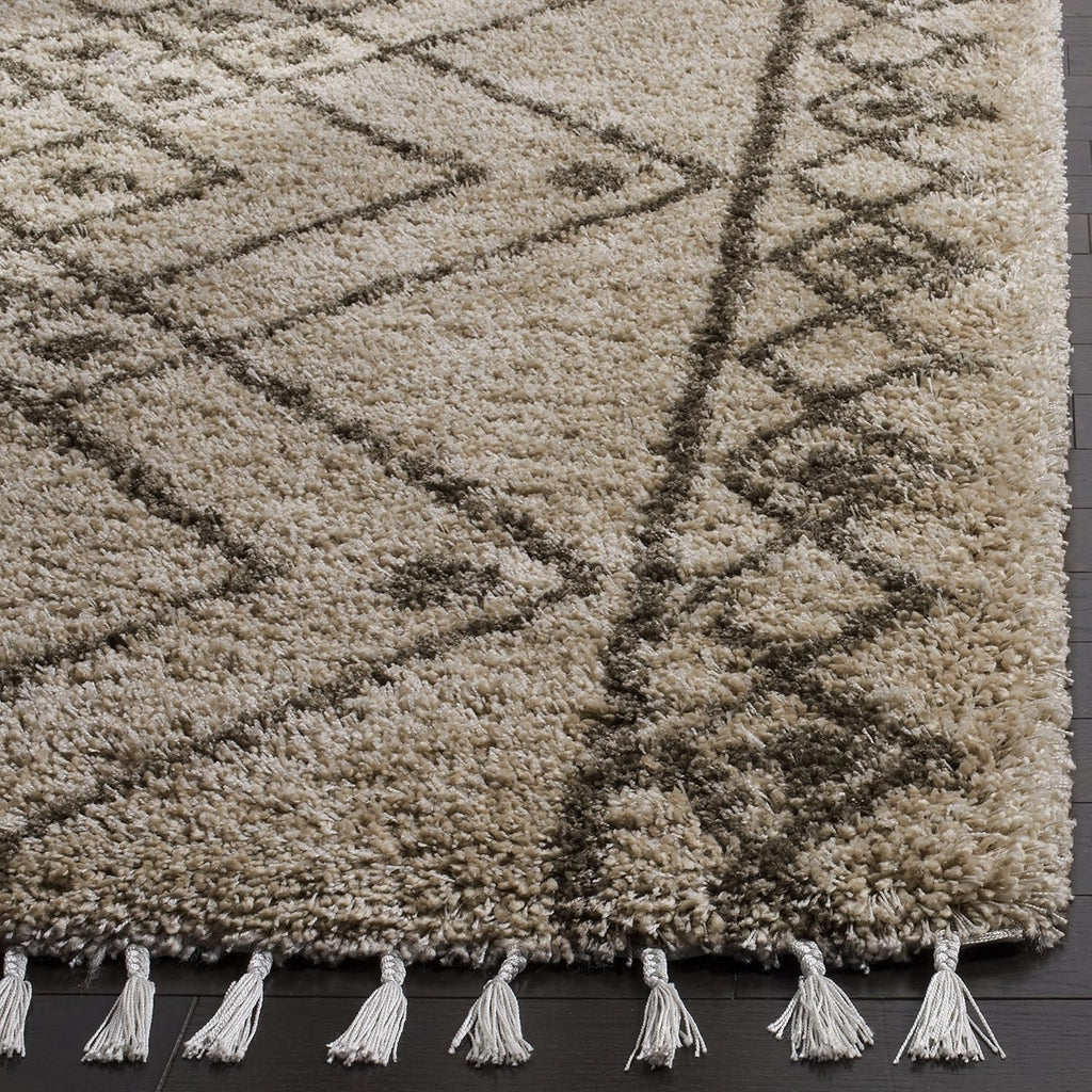 Moroccan Fringe Shag Collection Area Rug, Mushroom & Grey, Boho Tribal, Non-Shedding & Easy Care