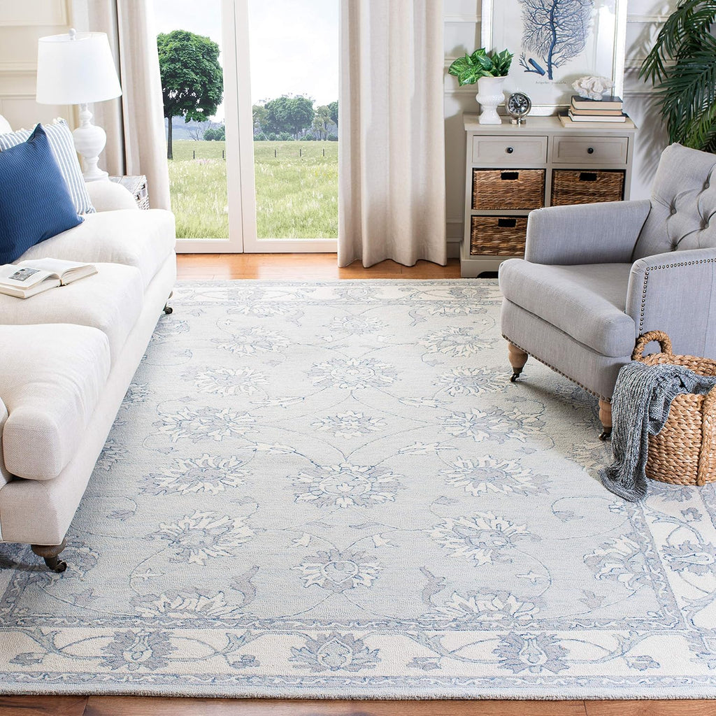 Micro-Loop Area Rug - 9' x 12', Light Blue & Ivory, Handmade Wool