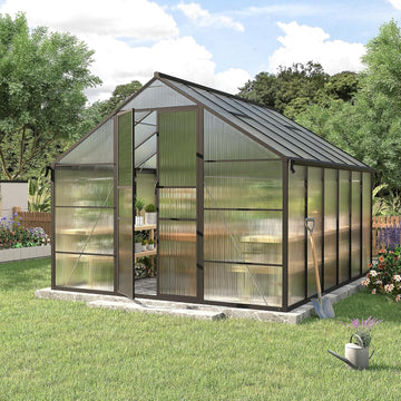 12 x 10 ft Greenhouse for Outdoors, Polycarbonate Greenhouse with Roof Vent, Enhanced Aluminum Large Walk-in Green