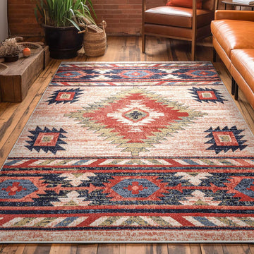 Tulsa Lea Cream Traditional Southwestern Tribal Area Rug