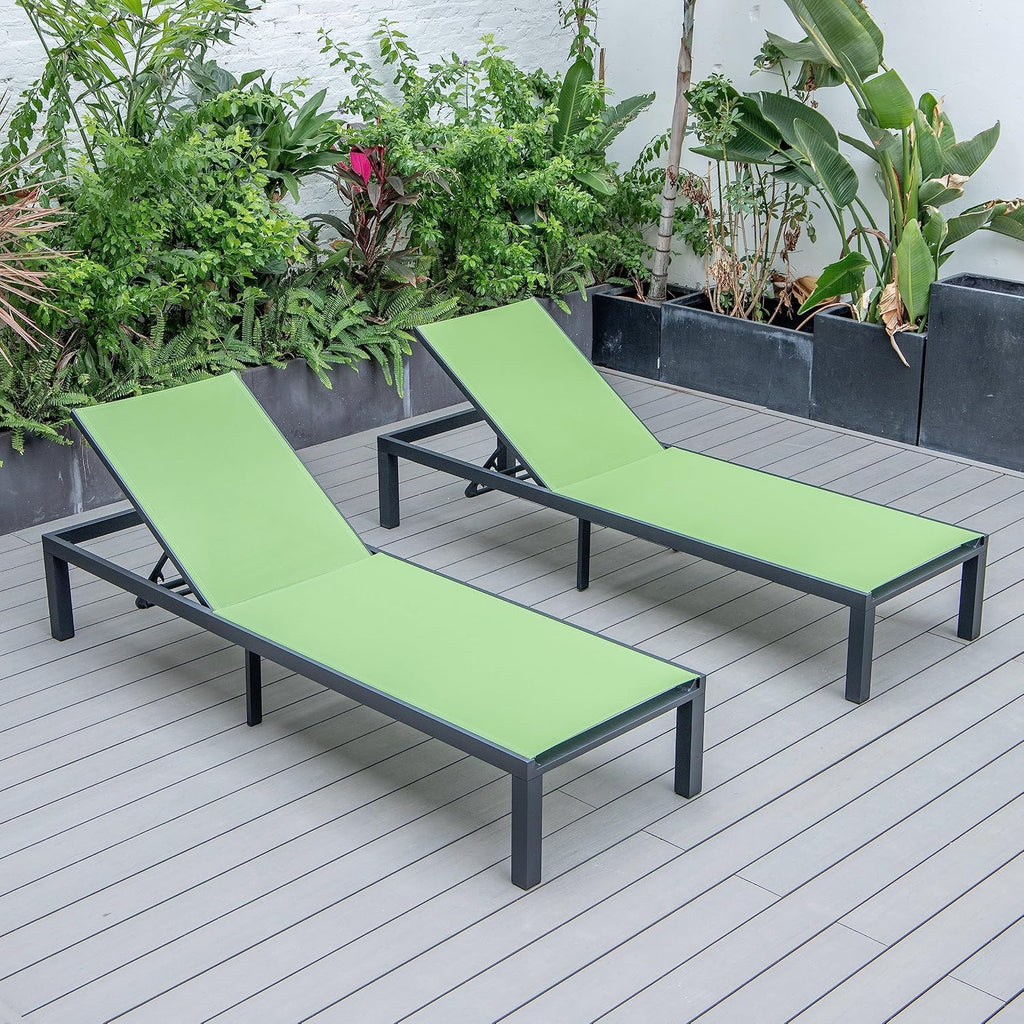 Marlin Aluminum Outdoor Chaise Lounge Chair (Set of 2) - Mesh Sling Fabric Seat Black Aluminum Frame Beach, Pool
