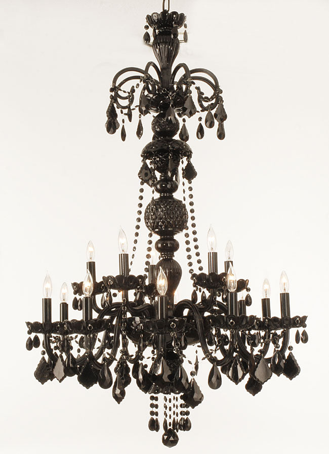 Jet Black 15 Light Crystal Chandelier - Murano Venetian Style, H48" x W32" - F46-BLACK/590/15