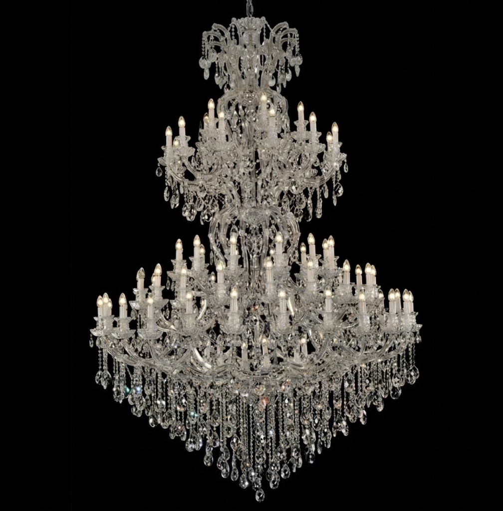 Maria Theresa Chandelier Crystal Lighting Dressed With Empress Crystal - 72 Lights Chrome Finish H87" W63" Great For Large Foyer / Entryway - A83-3000G72C