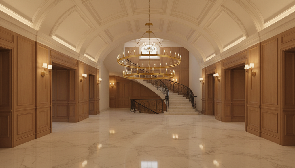 Camino Brushed Brass Chandelier W63xH60 in Grand Foyer
