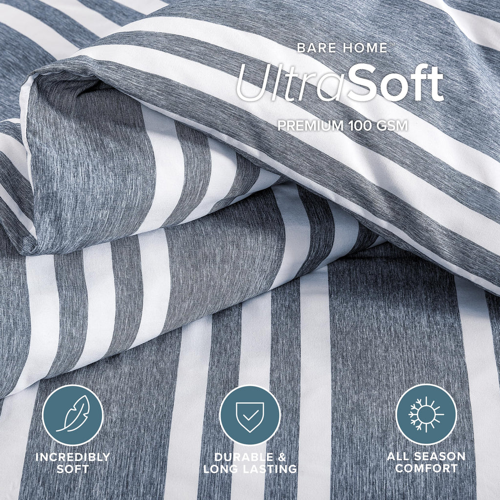Duvet Cover Set (Stripe - Heathered Midnight Blue)
