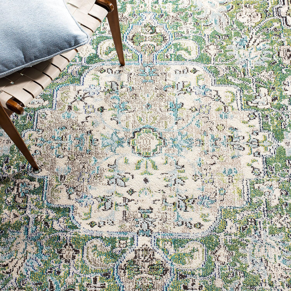 Madison X-Large Area Rug - 12' x 15', Green & Turquoise, Medallion Distressed Design, Non-Shedding & Easy Care