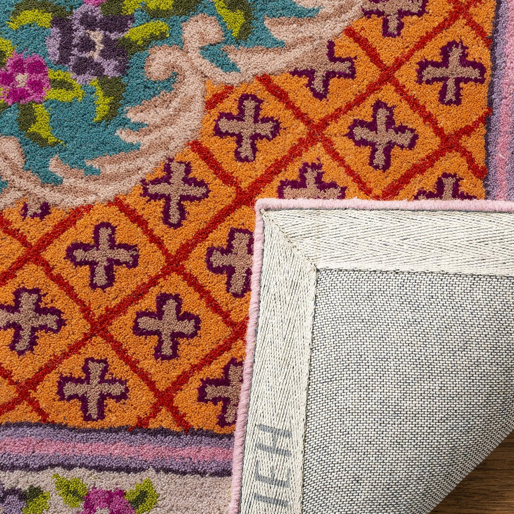 Bellagio Area Rug - 9' x 12', Blue & Pink, Handmade Medallion Wool