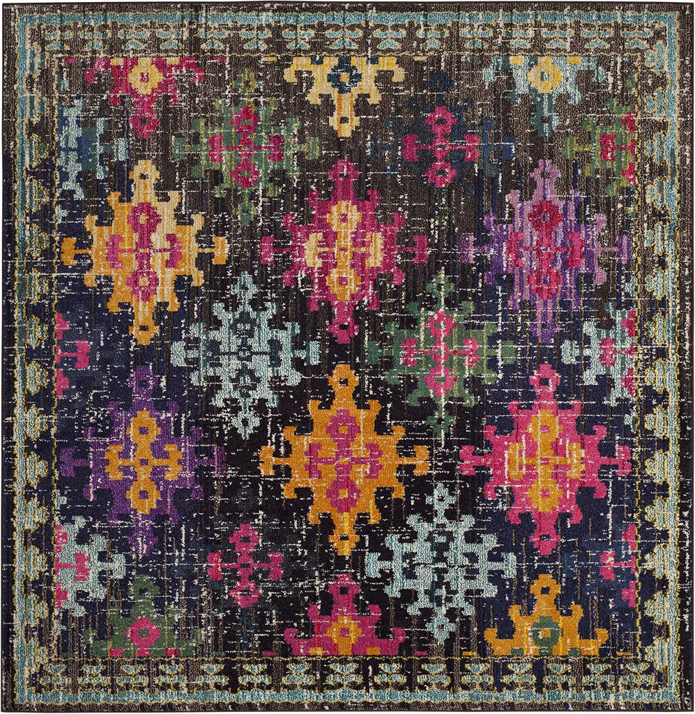Monaco Collection Area Rug - 6'7" Square, Multi, Boho Diamond Trellis Design, Non-Shedding & Easy Care, Ideal for