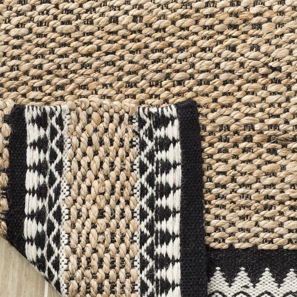 Natural Fiber Collection Area Rug - 5' x 8', Natural & Black, Handmade Farmhouse Boho Coastal Rustic Jute, Ideal for
