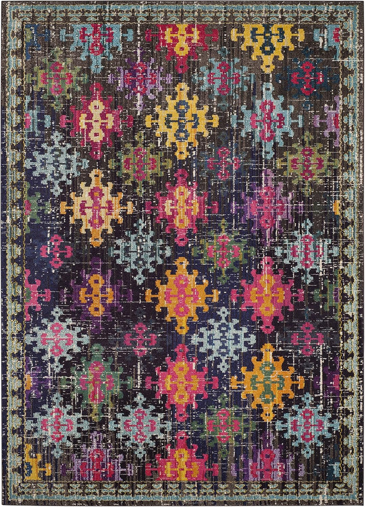 Monaco Collection Accent Rug - 4' x 5'7", Multi, Boho Diamond Trellis Design, Non-Shedding & Easy Care, Ideal for