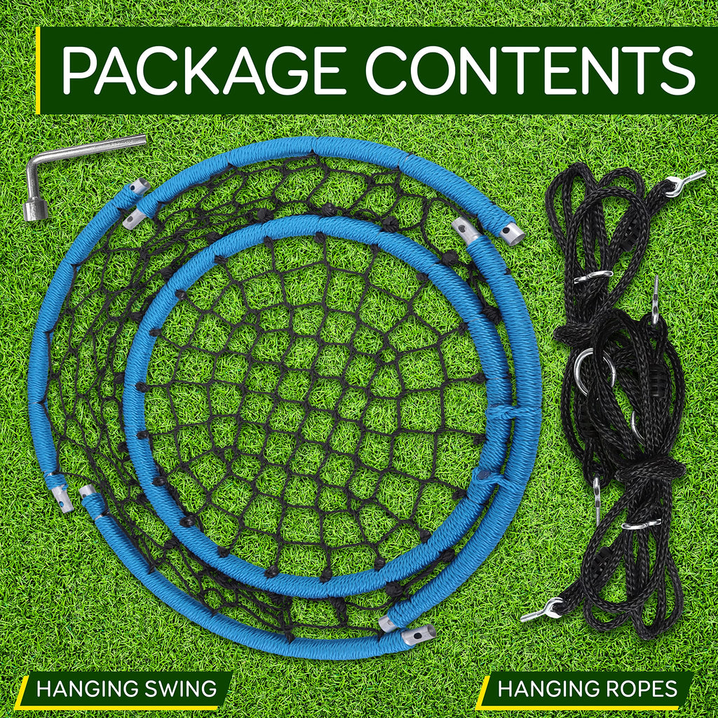 Hanging Netted Seat Swing - 35.5" Diameter Kids Indoor Outdoor Round Circle Saucer for Trees or Sets - All-Season UV