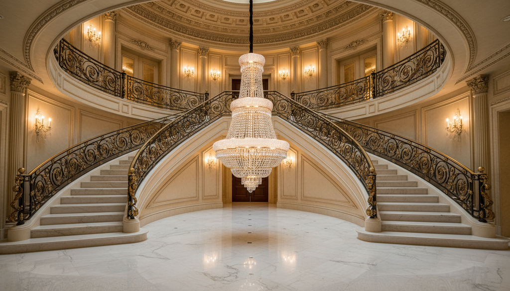 French Empire Crystal Chandelier H50xW30 in Grand Staircase