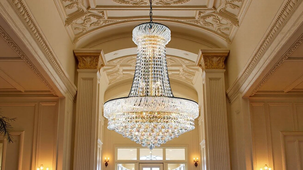 French Empire Crystal Chandelier 24x32 in Elegant Foyer