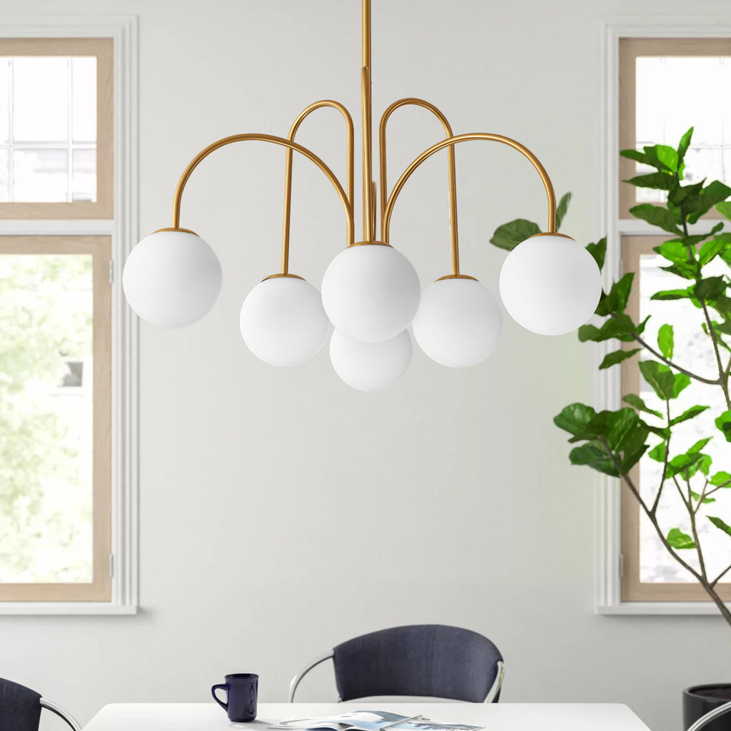 Bradrick 6-Light Modern White Glass Globe Chandelier