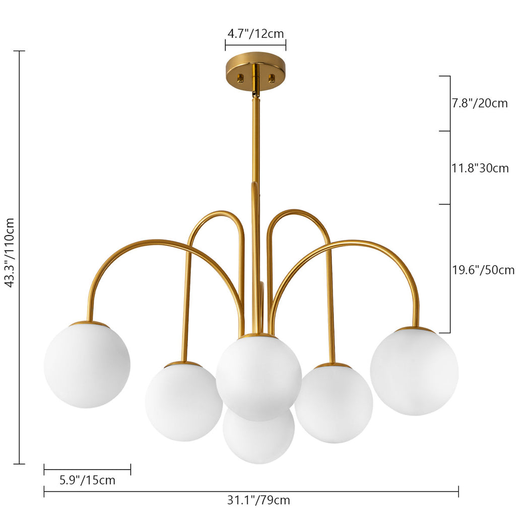 Bradrick 6-Light Modern White Glass Globe Chandelier