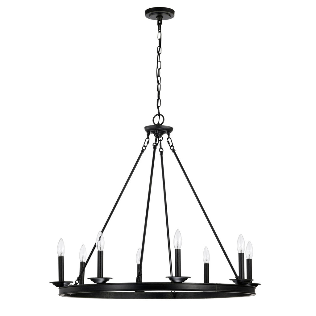 Casimir 8-Light 34" Antique Black Wagon Wheel Chandelier