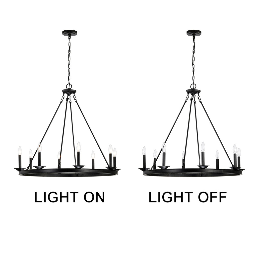 Casimir 8-Light 34" Antique Black Wagon Wheel Chandelier