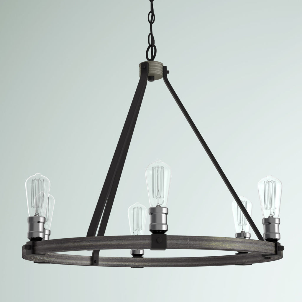 Charles 6-Light Steel Dimmable Wagon Wheel Chandelier