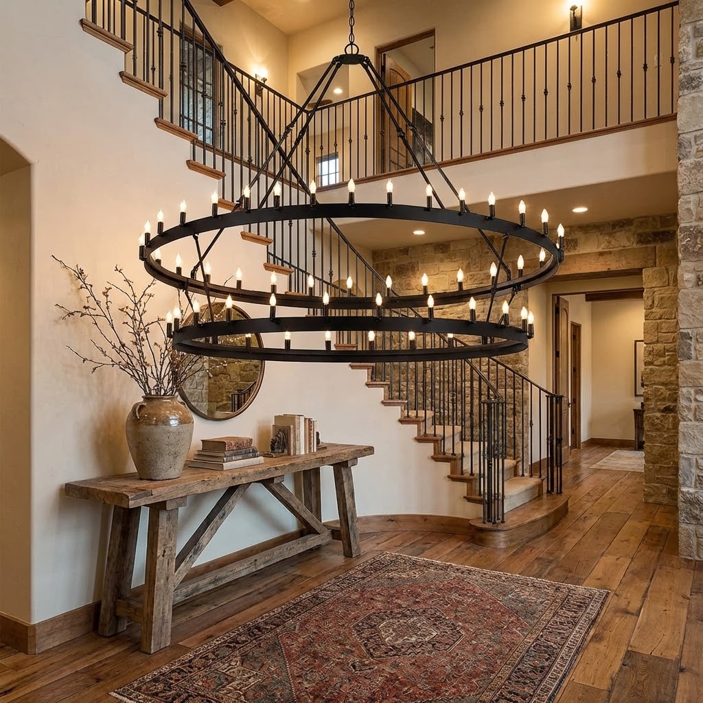 Camino Two-Tier Chandelier W70xH66 Alt Finish in Grand Staircase