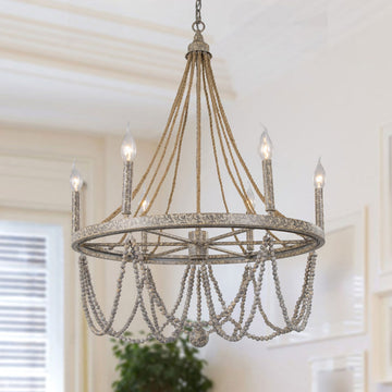 Dianthus 6-Light 25.6'' W Candle Style Beaded Modern Farmhouse Empire Dining Room Chandelier ETL Certified