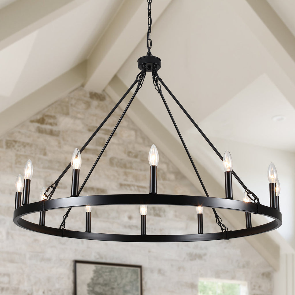 Dineen 12-Light 38" Wide Candle Style Dimmable Wagon Wheel Chandelier