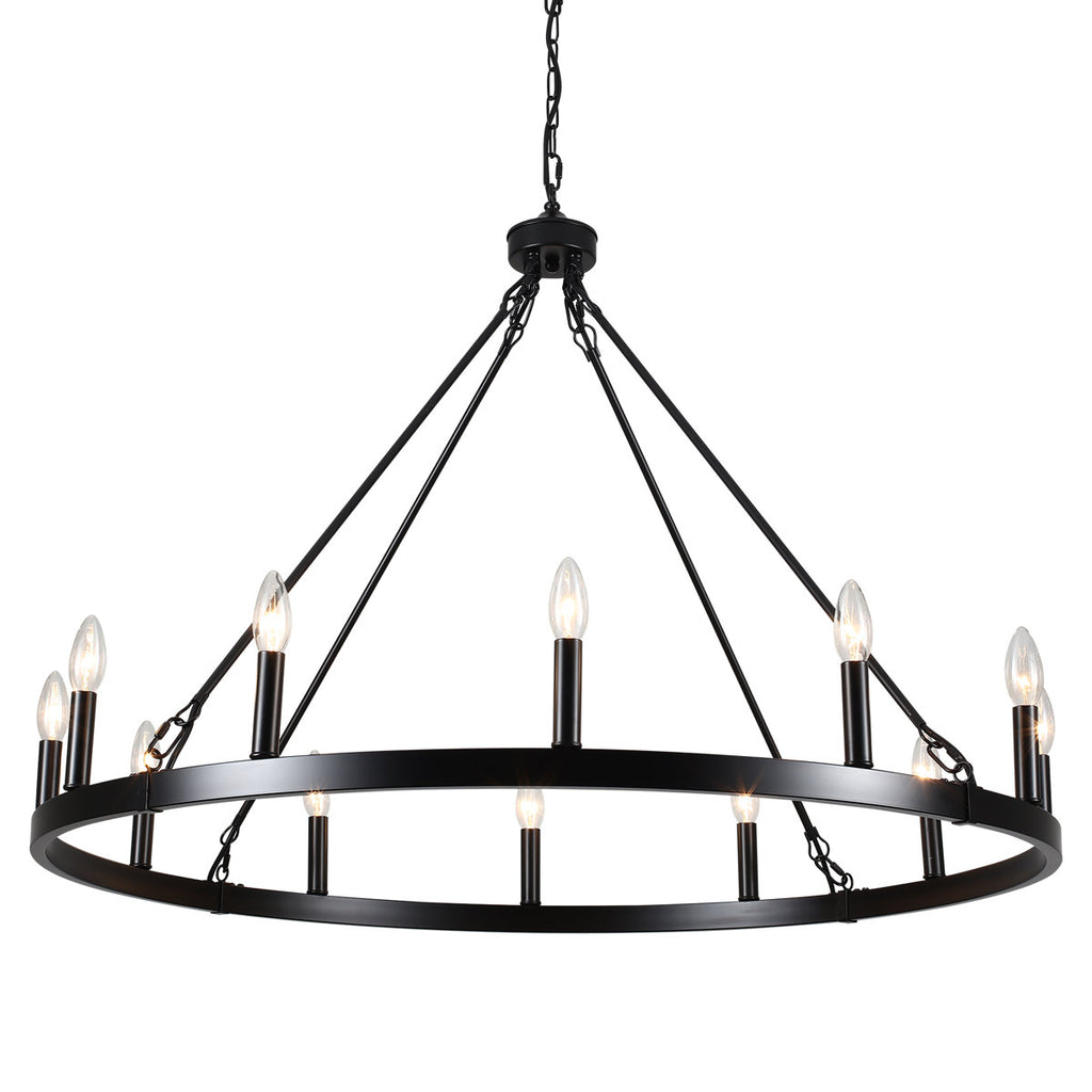 Dineen 12-Light 38" Wide Candle Style Dimmable Wagon Wheel Chandelier