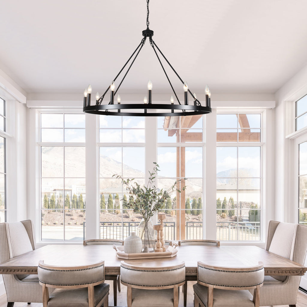 Dineen 12-Light 38" Wide Candle Style Dimmable Wagon Wheel Chandelier