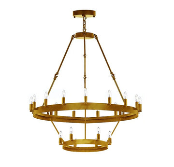 Inspired Camino Style Chandelier - Castile Two Tier Wrought Iron Chandelier - Industrial Loft Rustic Lighting W 26" H 50"