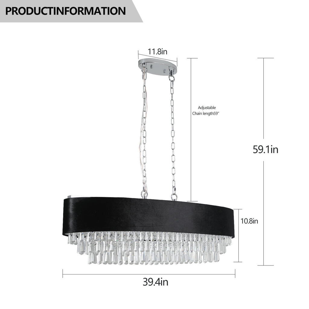 Garrett Crystal Chandelier with Imitation Velvet Shade & Adjustable Chain (Bulb Not Included)