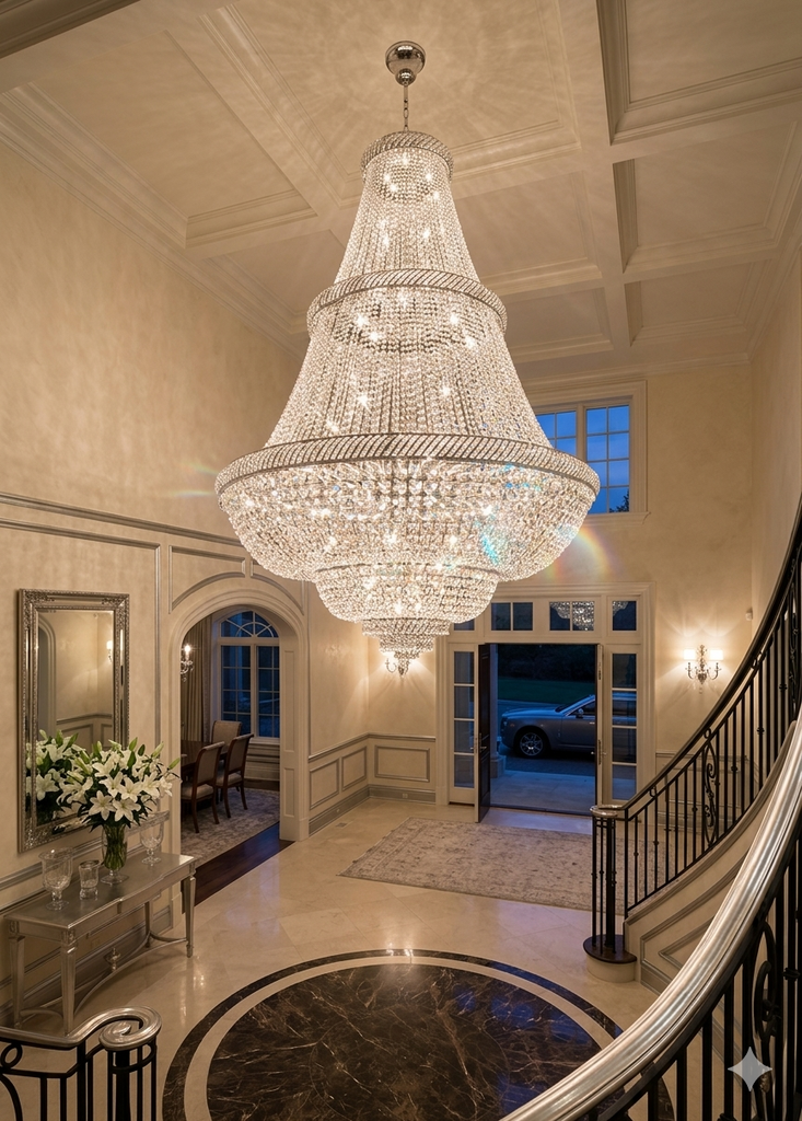 French Empire Crystal Chandelier Silver Finish 6Ft Tall - Perfect for Entryway or Foyer
