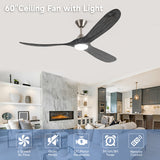 Inspired Maverick Style Gray Solid Wood 3 Blade Ceiling Fan With Light Dc Motor, Reversible, Remote Control 70 inch A101-W113890826-70