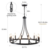 Hendon 12-Light Large Farmhouse Wagon Wheel Chandelier Candle Style Rustic Round Lights Fixture for Kitchen Island Living Room Foyer Entryway